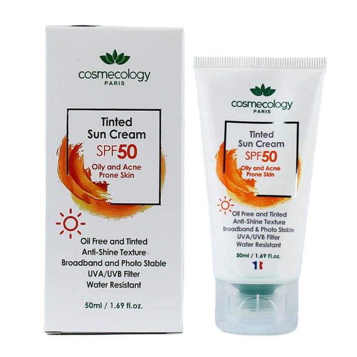 کرم ضد آفتاب رنگی فاقد چربی کاسمکولوژی spf 50 با جعبه